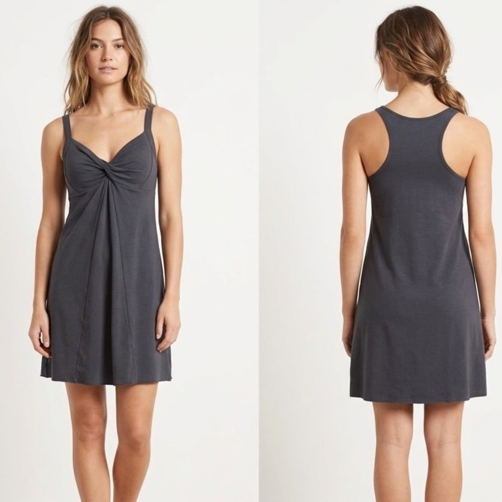 Athleta Twist Front Tank Dress Womens Large Gray Cotton Modal Stretch Casual